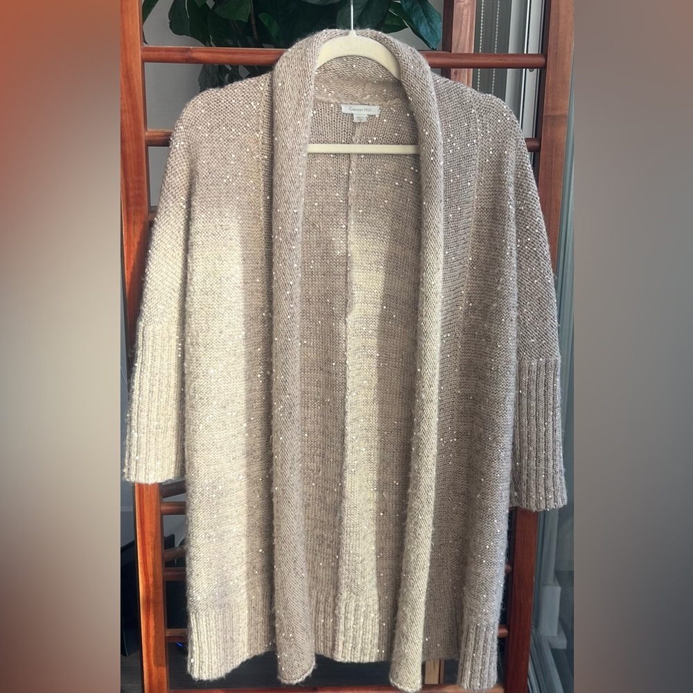 Garnet Hill Sparkling Open Front Wool Blend Cardigan